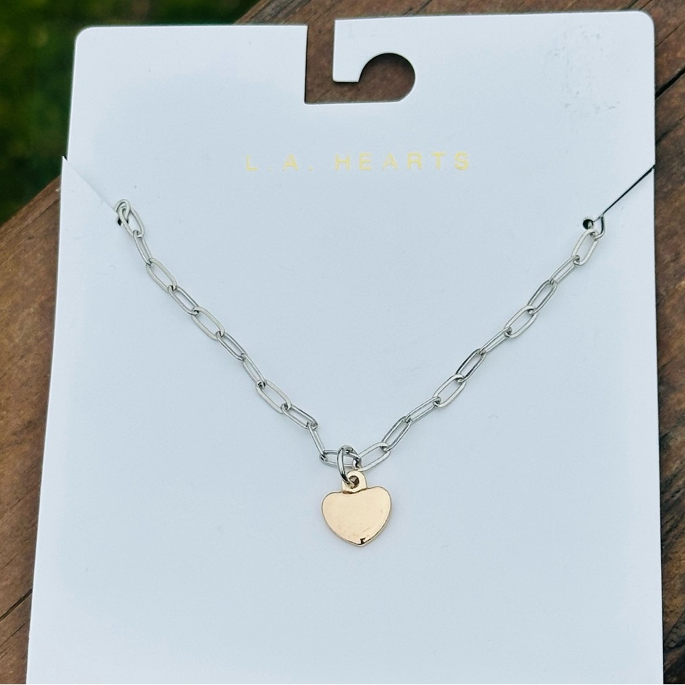 LA Hearts NWT Paper Clip Chain w/Gold Heart Pendant- 2 Tone